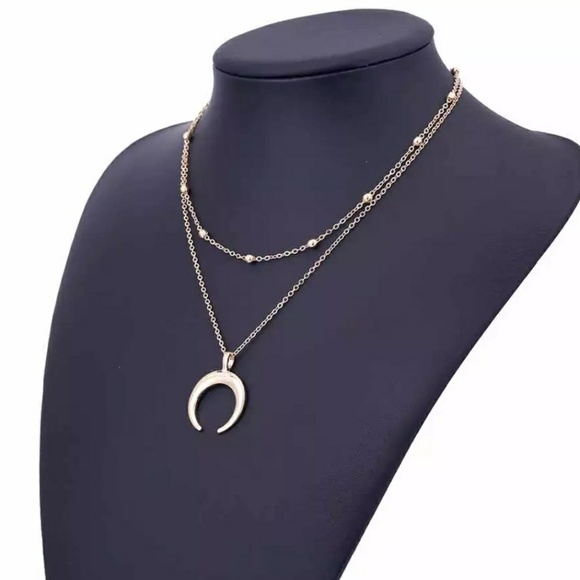 Gold Tone Cresent Moon Double Layer Bead Necklace - Picture 3 of 4